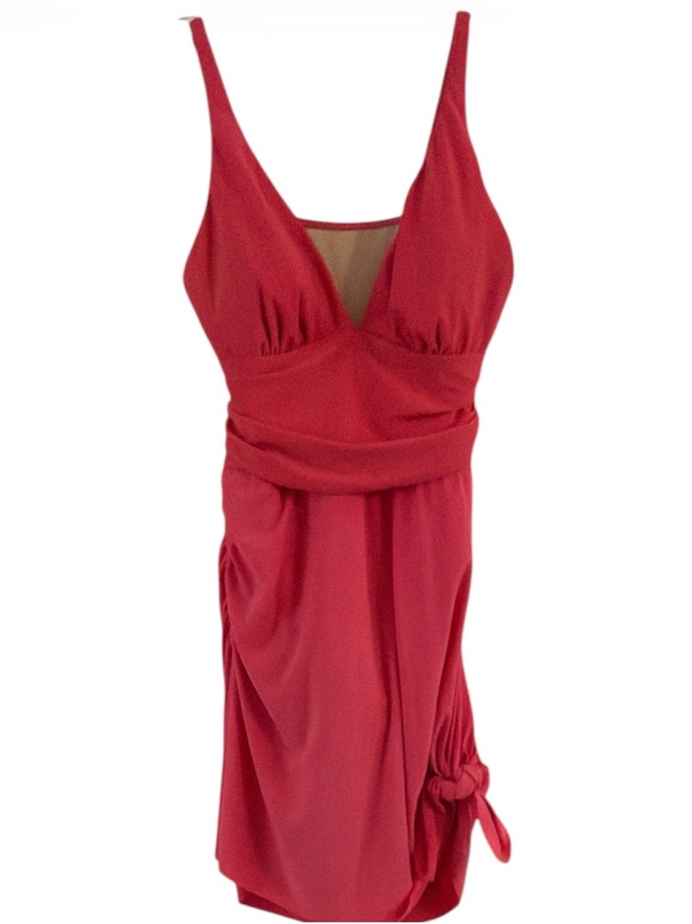 MAGICSUIT BY MIRACLESUIT Celine Swim Dress Coral Rose Plunge Side Tie Size 10